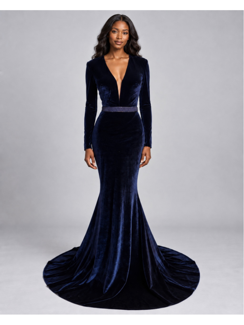 Jovani Deep Sapphire Navy Blue Velvet Black Tie Gala Gown Size 4 NWOT